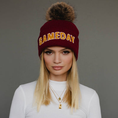 Maroon & Gold Game Day Pom Hat