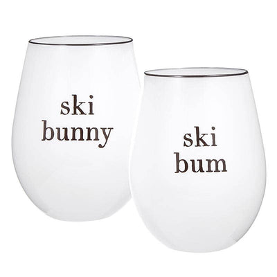 Face To Face Wine Glasses - Ski Bunny/Ski Bum - Set of 2