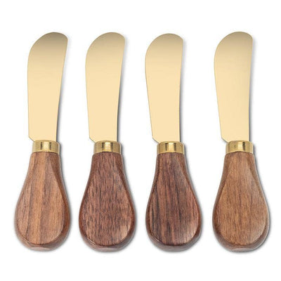 Set of 4 Walnut Handled Pate Spreaders-Gold