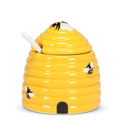 Beehive Covered Jar with Spoon-4"H