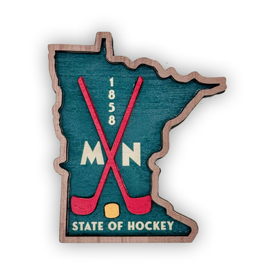 Minnesota State Shaped State of Hockey 3 Layer Wood Magnet 