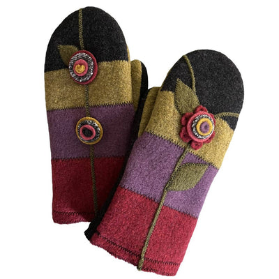 Black Flower Mittens