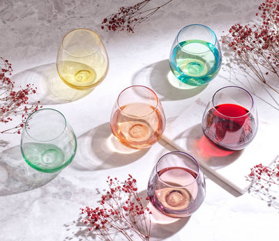 Hue Colored Stemless Summer Wine Glasses, Outdoor Glasses