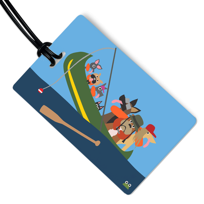 Dogs in Canoe Luggage Tag w/ Black Strap
