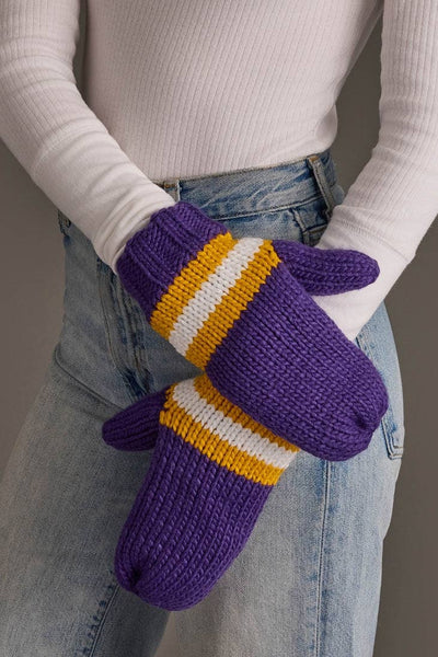 Purple, Gold & White Knit Mittens