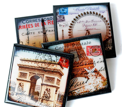 Vintage Romantic Paris Postcard Coaster Set