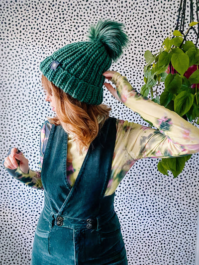 Merino Folded Brim Faux Fur Beanie in Enchanted Forest