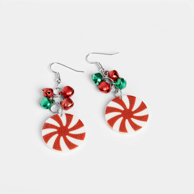 Peppermint Swirl Jingle Balls Earrings-Christmas