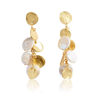 Elegant Coin & Pearl Chandelier Drop Earrings