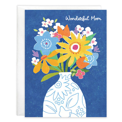 Mother's Day Greeting Card - Vase on Blue