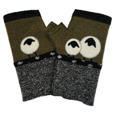 Green Sheep Fingerless Gloves