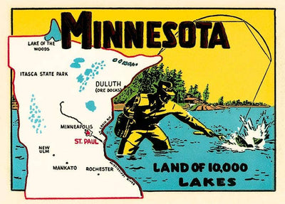 Art Print MN-325 Minnesota, Land of 10,000 Lakes