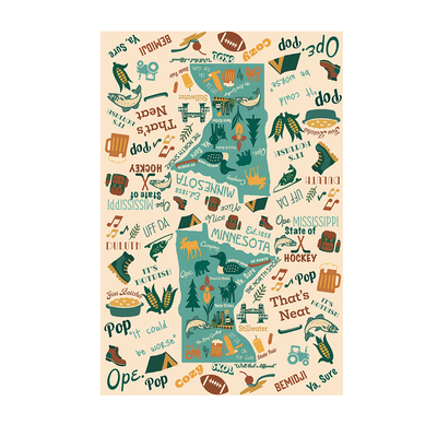 Minnesota Maps & Icons Waffle Kitchen Towel