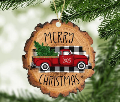 Merry Christmas 2025 Vintage Red Truck Christmas Ornament