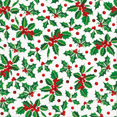 Large Holly Pattern Napkins-20 Pak