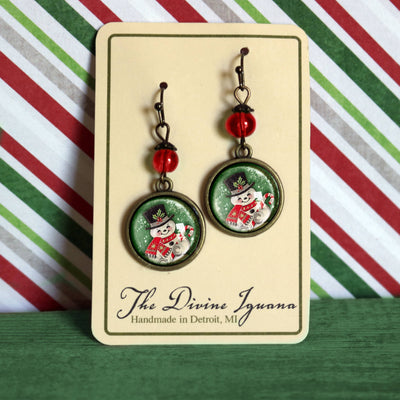 Retro Snowman Vintage Inspired Christmas Earrings