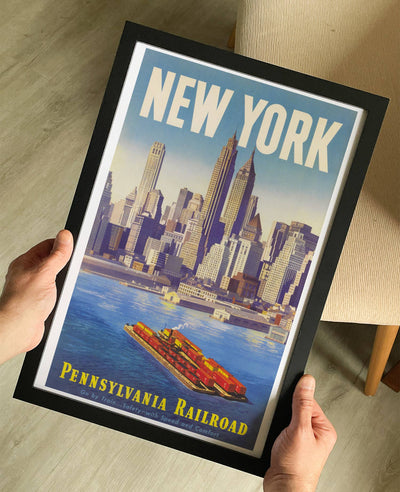 New York Pennsylvania Railroad– “Go by Train Safety..Vintage Travel Poster
