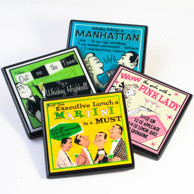 Retro Cocktail Recipe Drink Coaster Set