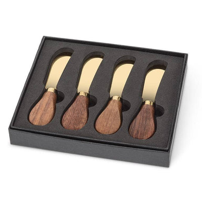 Set of 4 Walnut Handled Pate Spreaders-Gold