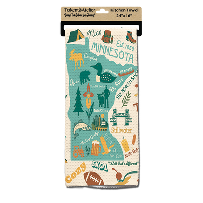 Minnesota Maps & Icons Waffle Kitchen Towel