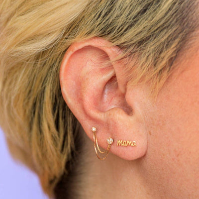 Mama 14k Gold Plated Script Word Studs - Single or Pair