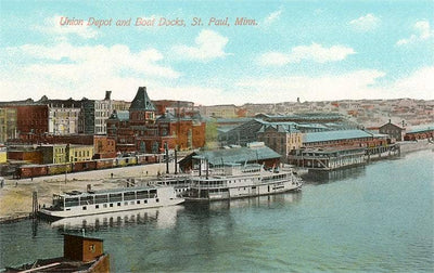 Postcard MN-143 Union Depot and Docks, St. Paul