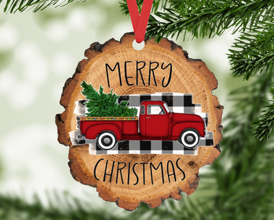 Merry Christmas 2025 Vintage Red Truck Christmas Ornament
