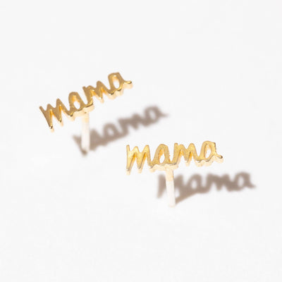 Mama 14k Gold Plated Script Word Studs - Single or Pair