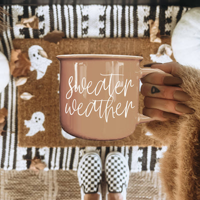 Sweater Weather Coffee Mugs, Neutral Fall Drinkware Cute Cup