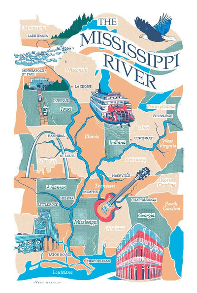 Mississippi River Region Tea Towel