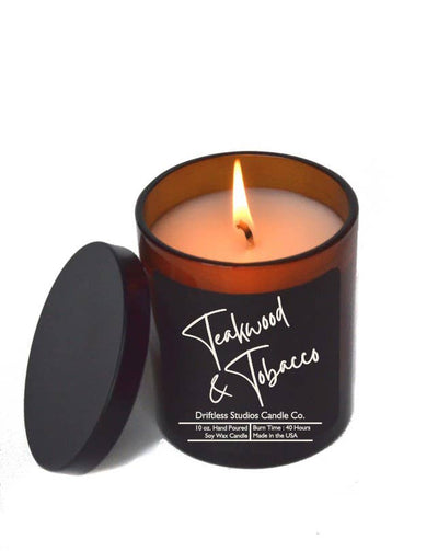 Teakwood & Tobacco Soy Candles-10oz Jar With Lid Black Label