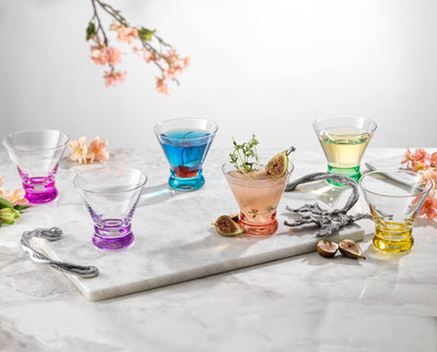 Hue Colored Stemless Martini Glasses, Colorful Party Glasses