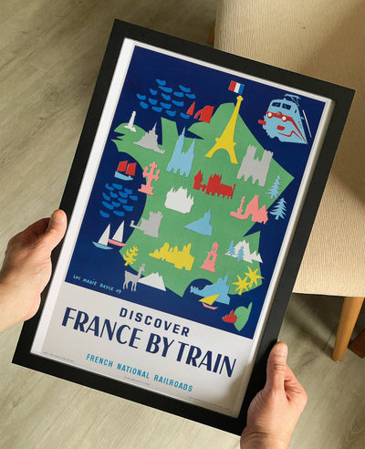 Discover France by Train (French National Railways) 1950s Travel Poster Print Framed