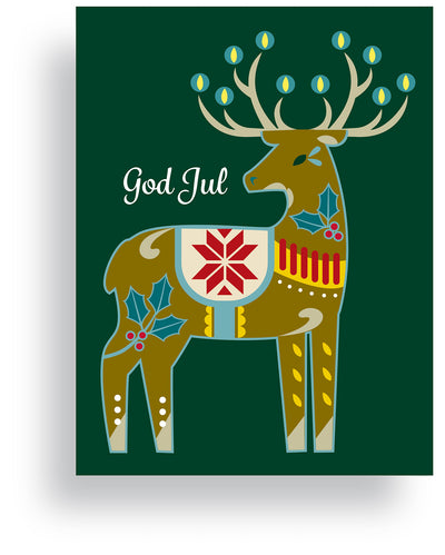 Reindeer "God Jul" Greeting Card