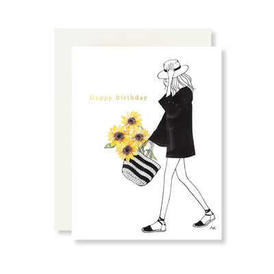 Sunflower Girl Happy Birthday Floral Card