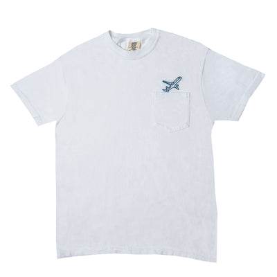 Airplane Embroidered Pocket T-Shirt - White