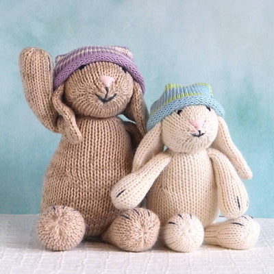 Handmade Knit Little White Bunny In Slouch Hat Plush Toy