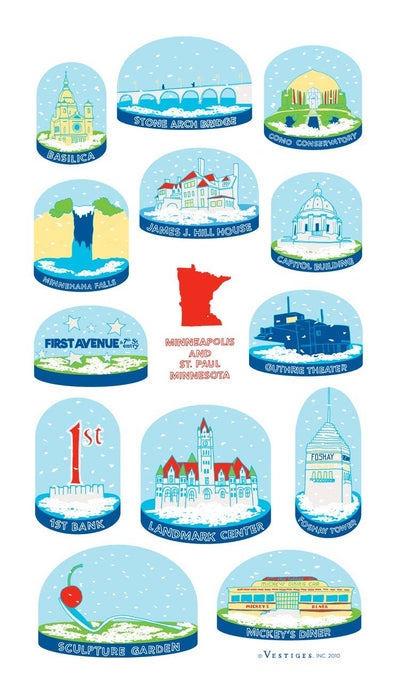 Minneapolis and St. Paul Snow Globe Tea Towel