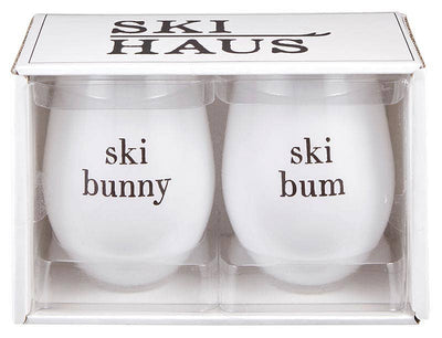 Face To Face Wine Glasses - Ski Bunny/Ski Bum - Set of 2
