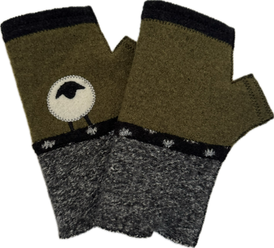 Green Sheep Fingerless Gloves