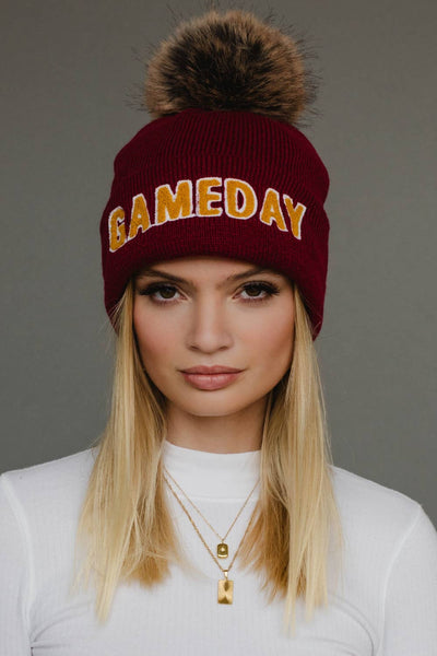 Maroon & Gold Game Day Pom Hat