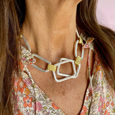 Two Tone Geometric Shapes Necklace - Sale