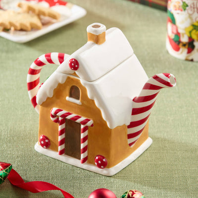 Santa's Retro Christmas 3D Gingerbread Teapot (36 oz)