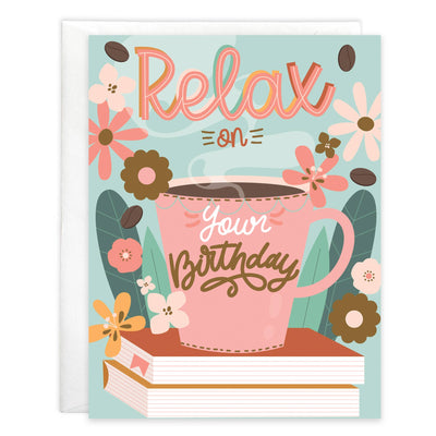 Birthday Greeting Card - Cup & Books