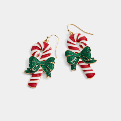 Enamel Candy Canes Dangle - Red/White-Christmas