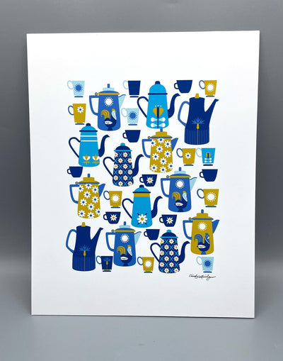 Coffee Pots and Cups Art Print