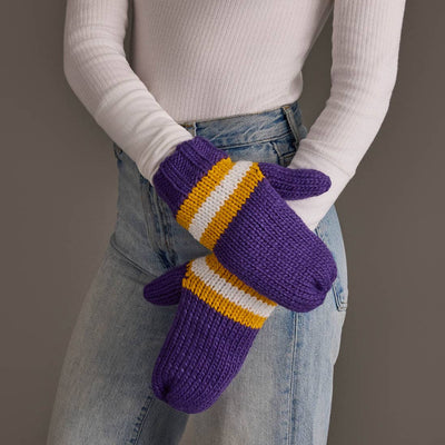 Purple, Gold & White Knit Mittens