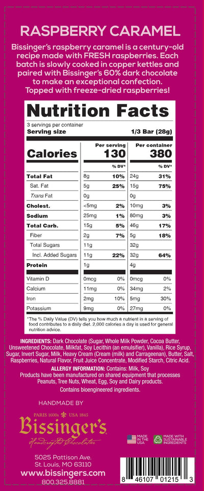 Bissinger's Raspberry Caramel Dark Chocolate Bar