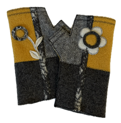 Yellow Flower Fingerless Gloves