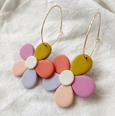 Joni | Groovy Flower Hoop Polymer Clay Earrings
